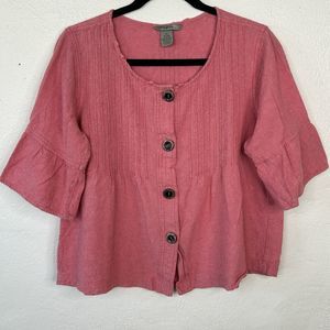 Vintage IB Diffusion Linen Babydoll Half Flare Sleeve Blouse Top Button Front XL